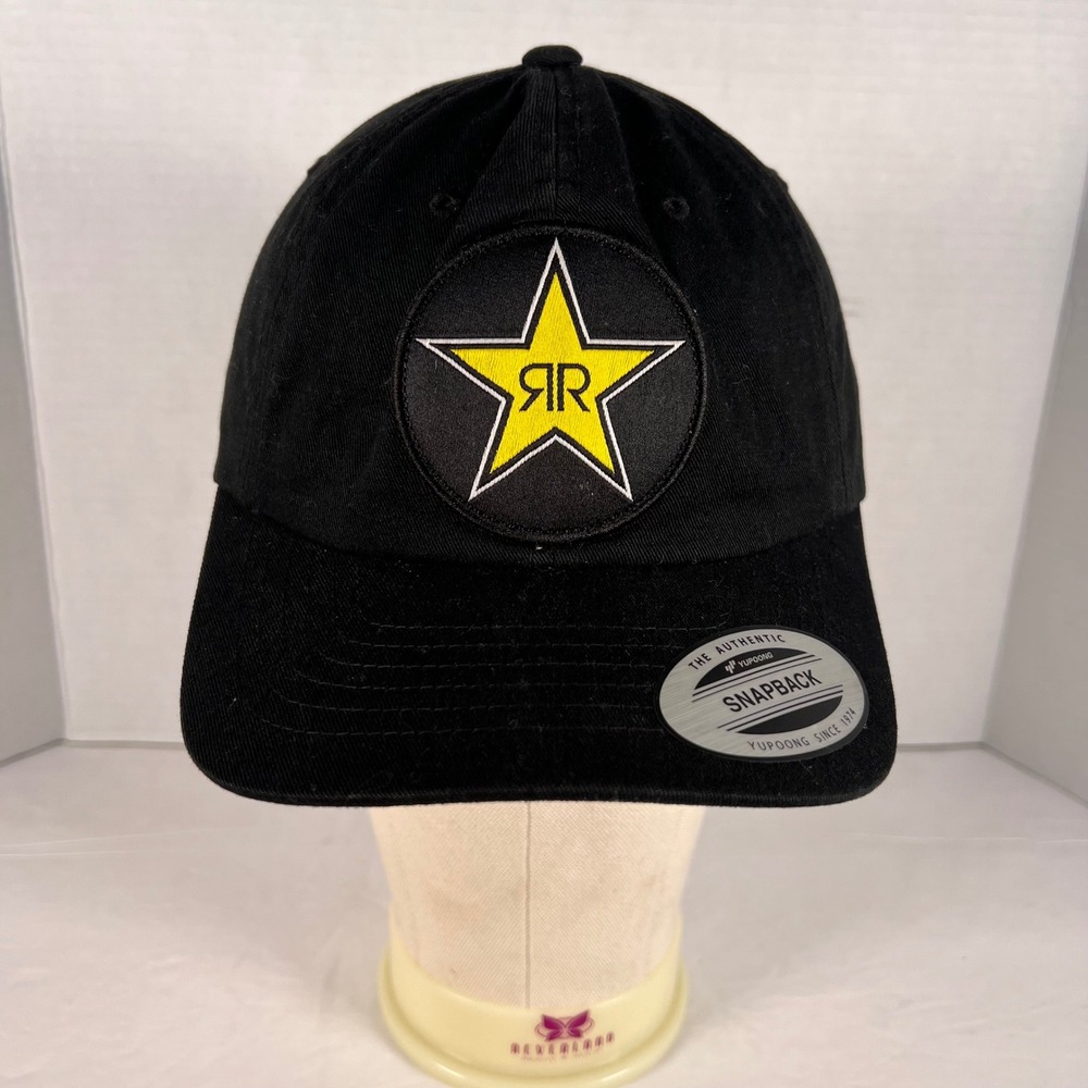 Rockstar Energy Drink Yupoong Snapback Hat Black Yellow Star Logo Adjustable Cap